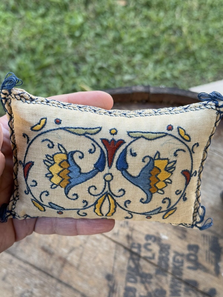 Antique Crewel Work Pin Cushion