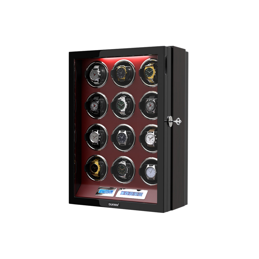Automatic 12 Watch Winder Display Case Box LCD Touch Screen Display W/ LED Light