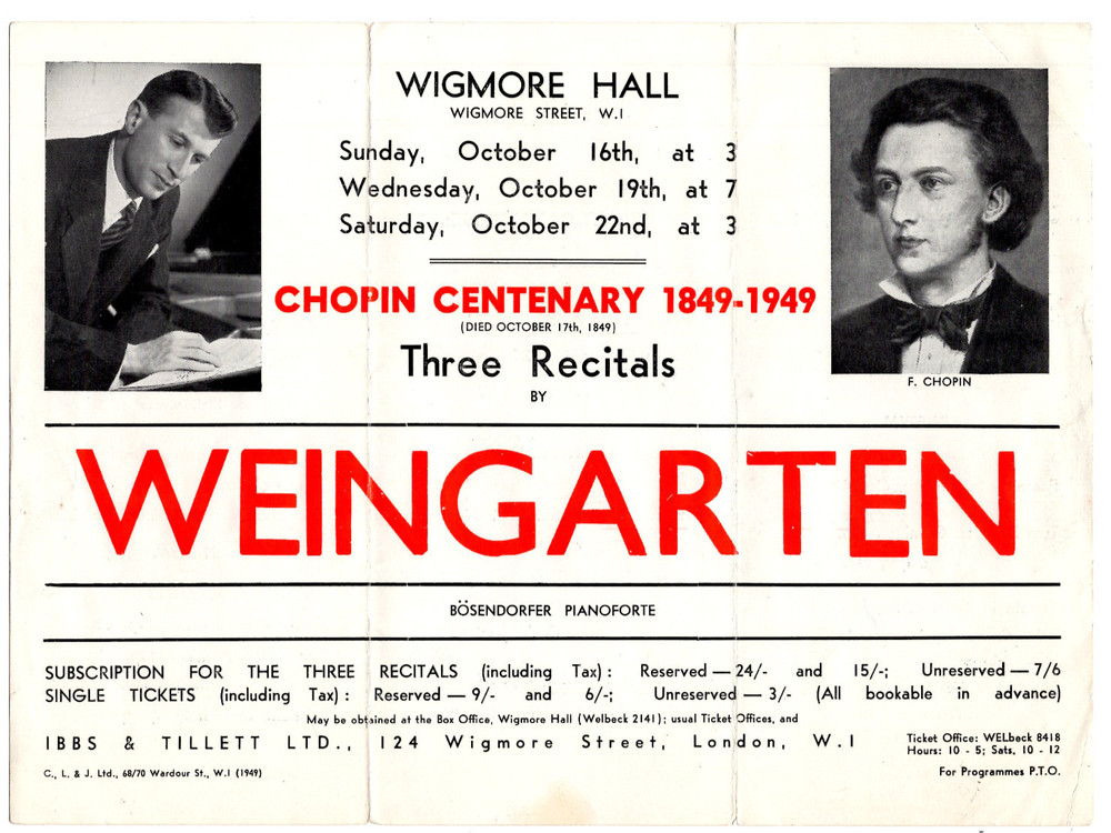 Joseph Weingarten Signed Flyer 1949 / Autographed Pianist