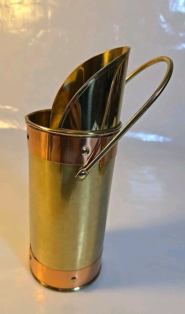Vintage Brass & Copper Coal Scuttle Matchstick Holder Fireplace Accessory 8"