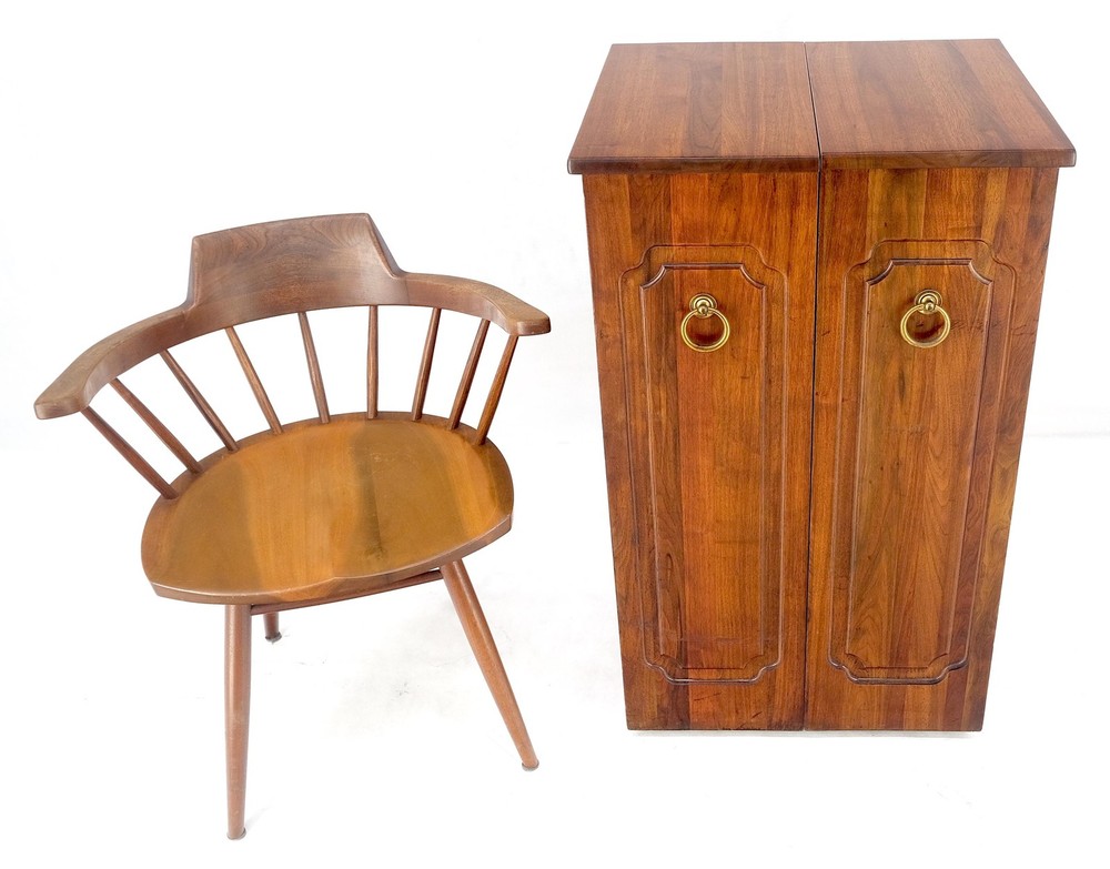 Solid Cherry & Brass Wooton Style Folding Box Shape Bar Liquor Cabinet Wheels