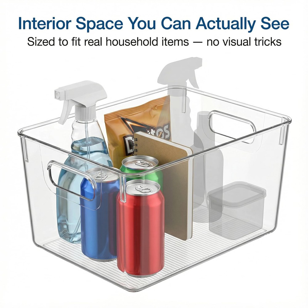 MOONEDGE 4 Pack Open Clear Plastic Storage Bins 11x8x6 Stackable Organizer Conta