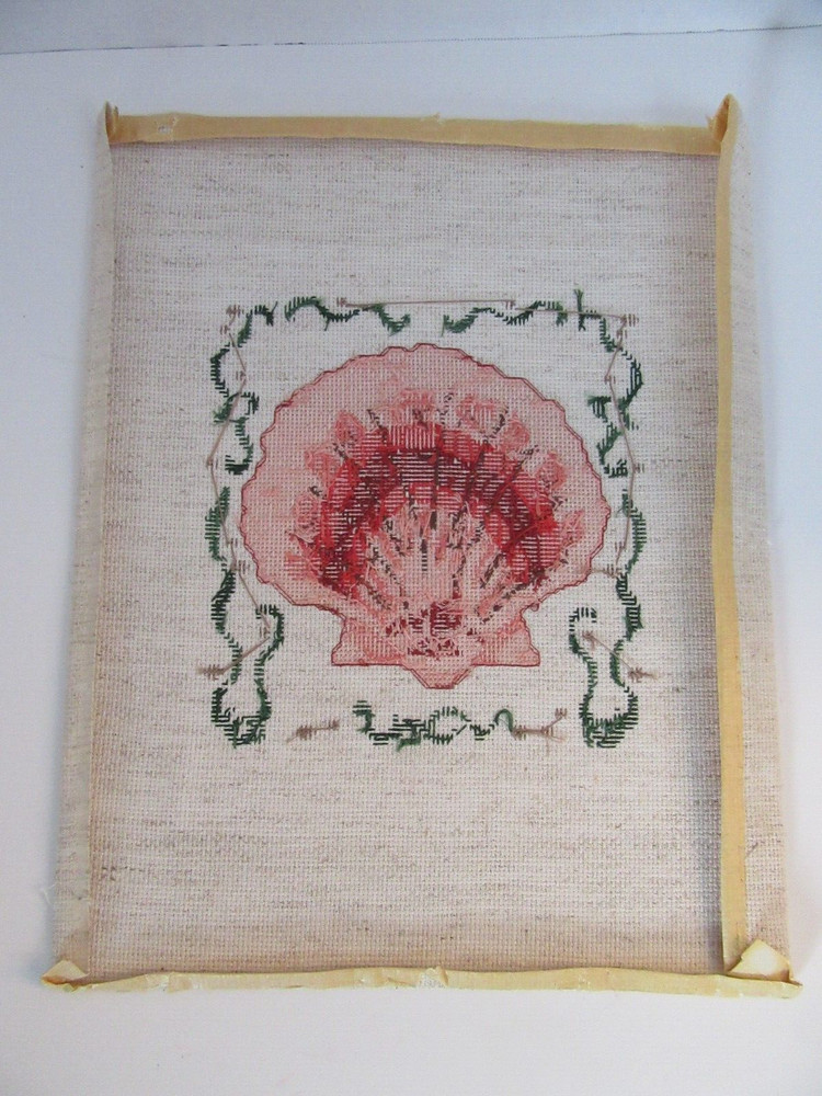 Finished Cross Stitch Seashell Beach Completed 11x14 Shell