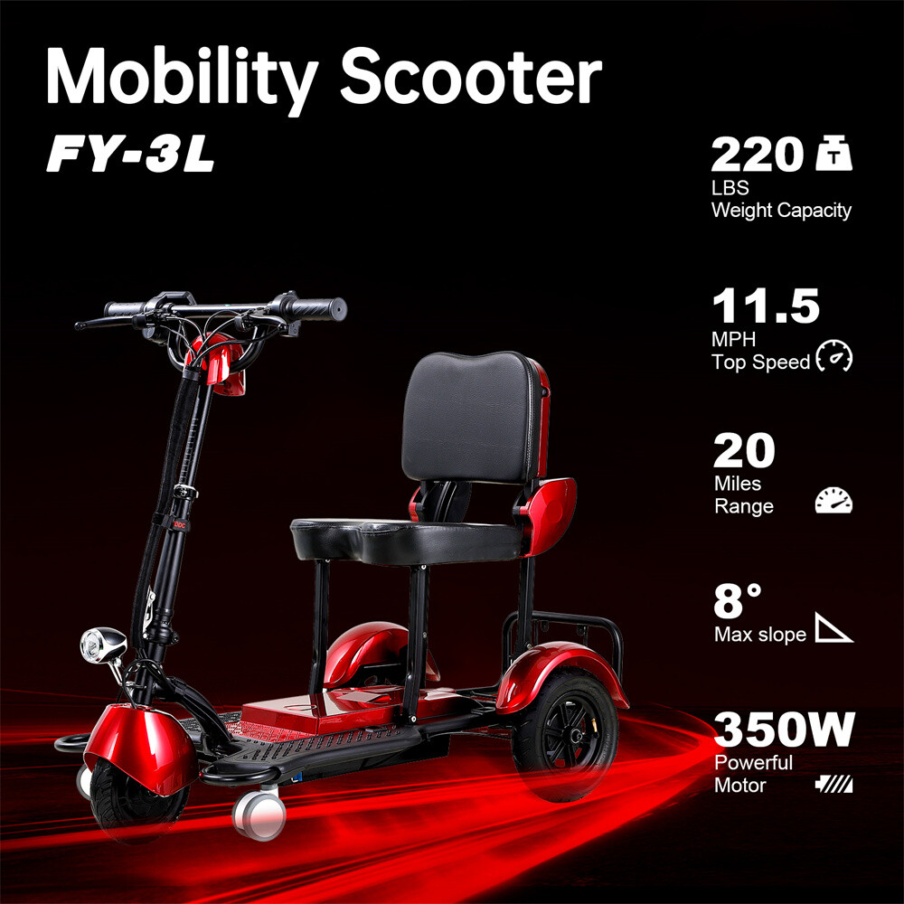 Three Wheels Ultra-light Foldable Electric Mobility Scooter 350W 48V12A