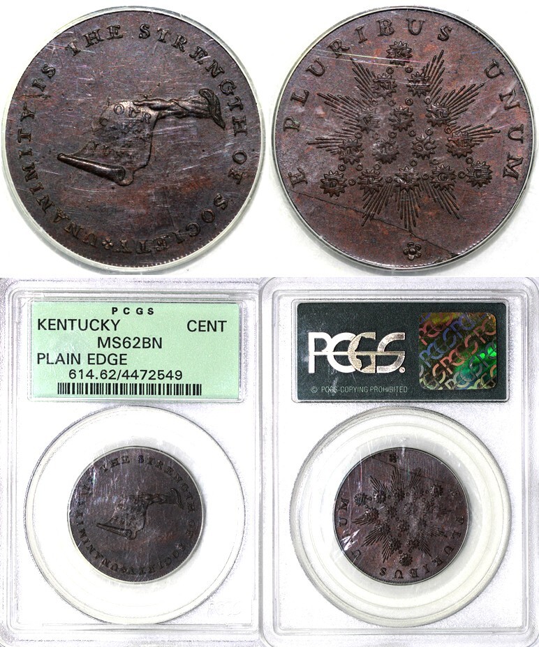 1792-94 Plain Edge Kentucky Token PCGS MS 62
