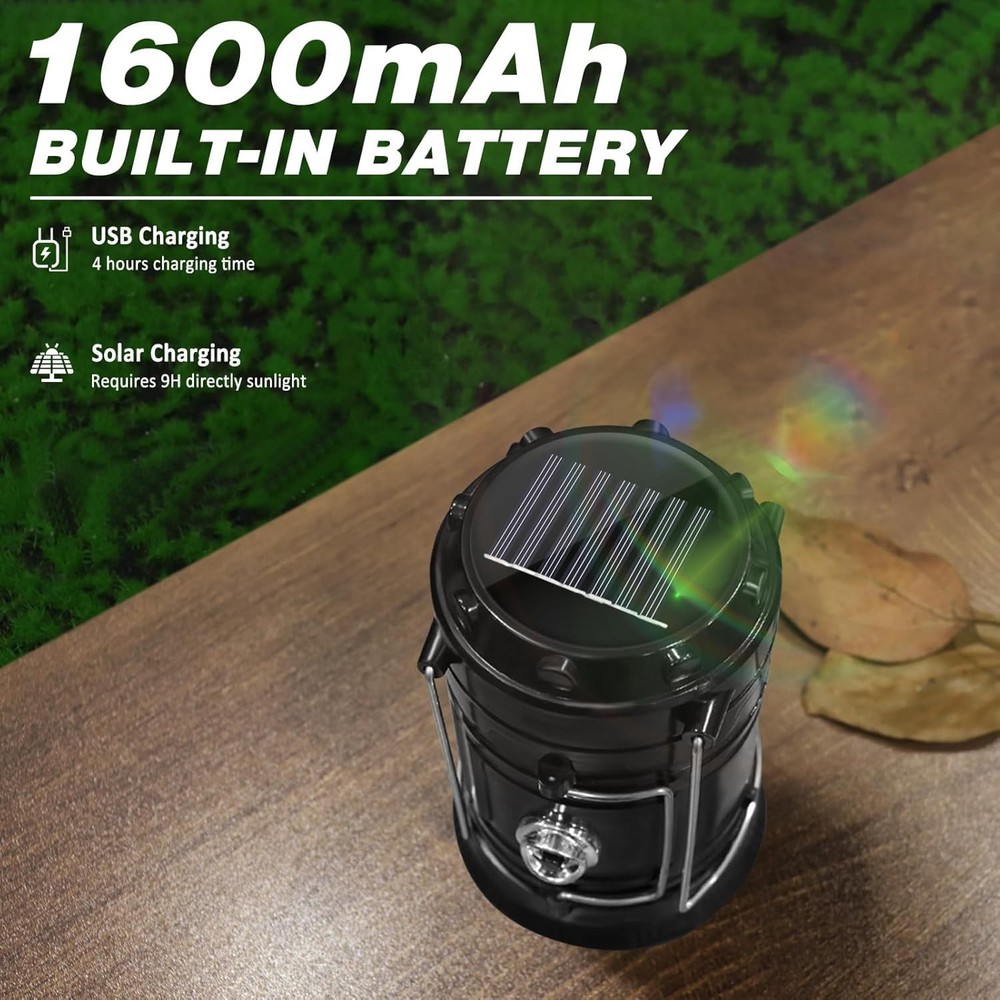 DIBMS Solar Camping Lantern, Collapsible LED USB Rechargeable White