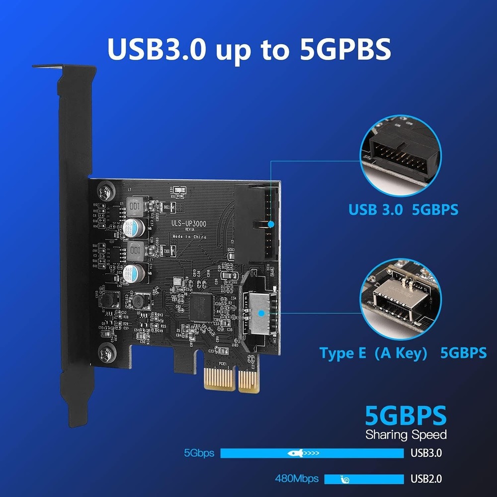 PCIe x1 to USB 3.2 GEN1 5Gbp 19pin Front Panel Header (to Type-c Front Panel ...