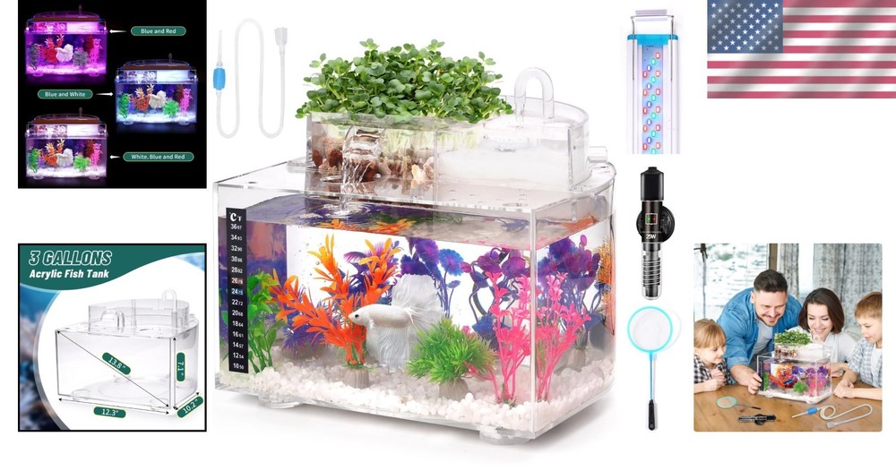 25 Gallon Betta Aquarium Kit with Self Cleaning System and Complete Accessories