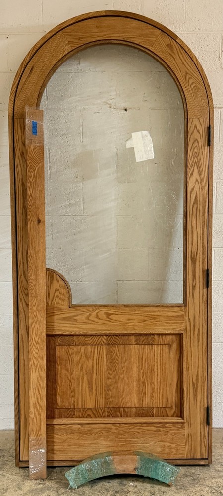 Rustic solid oak lumber arch top door solid wood storybook architectural glass