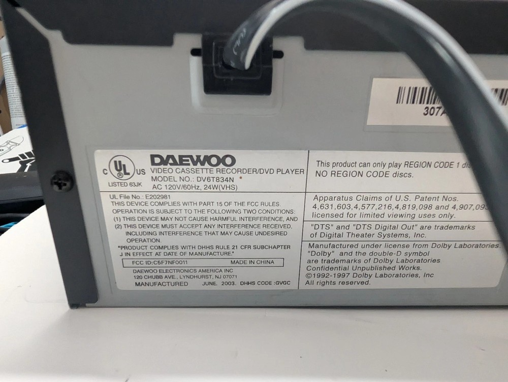 Daewoo DV6T834N VHS/DVD Combo, See Description For Condition