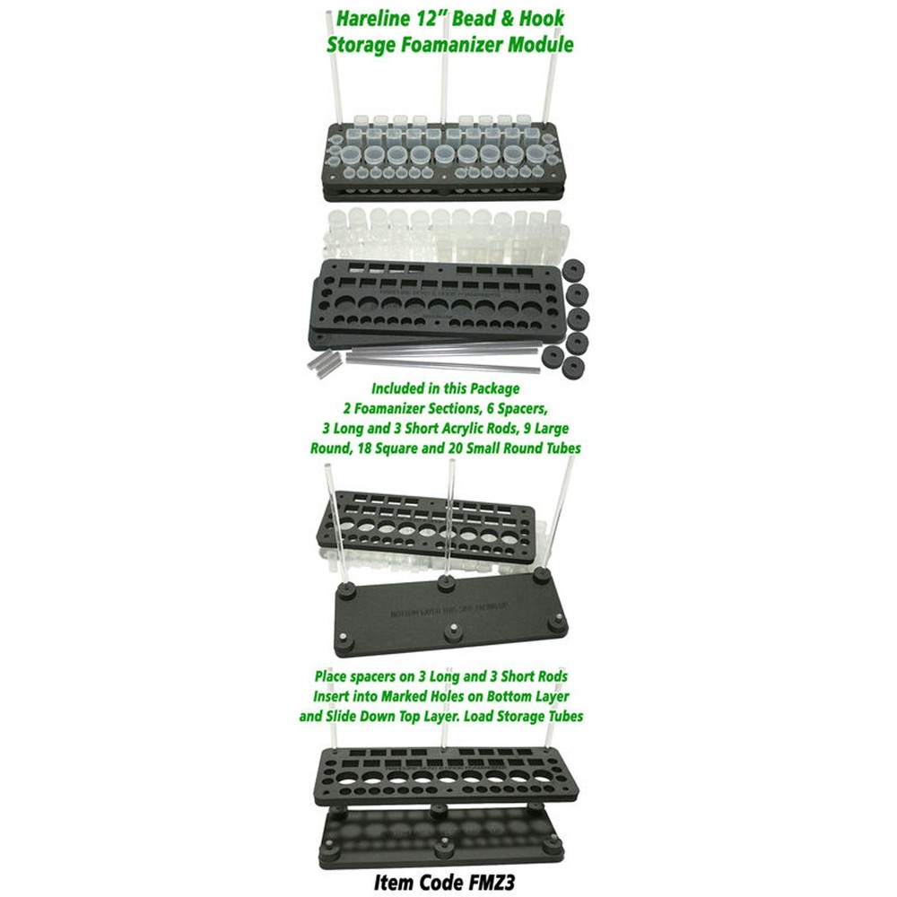 Hareline Foamanizer Bead Hook Storage Module 12 in