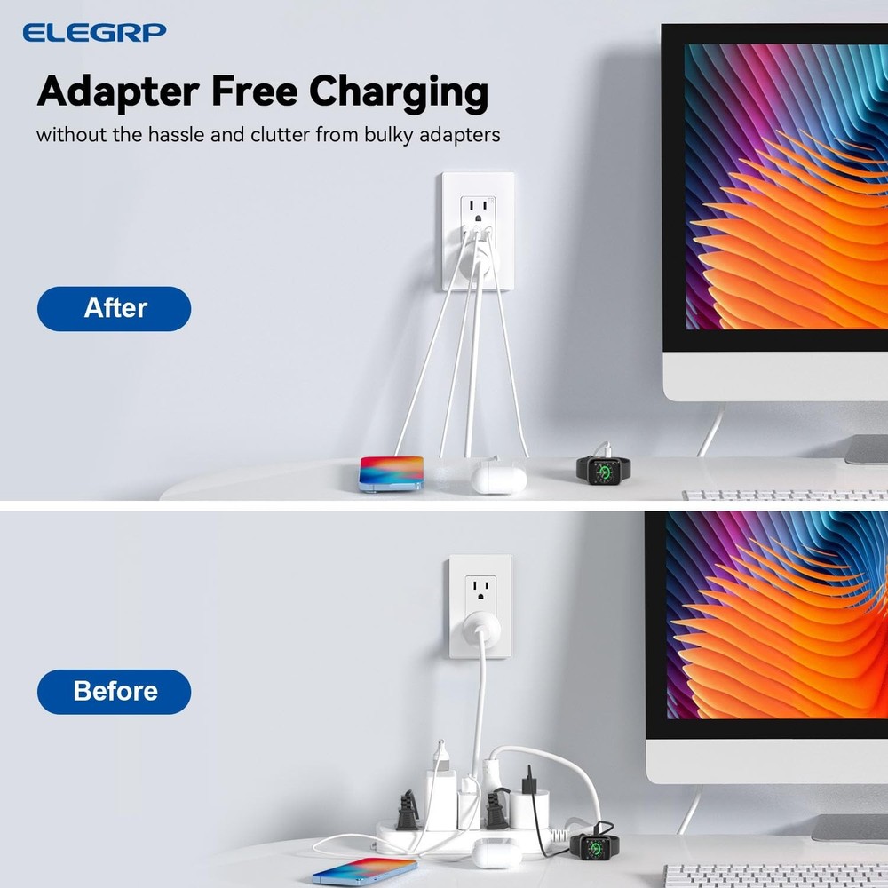 USB Electrical Outlet, 15A, 3-Port USB C, 2 Pack