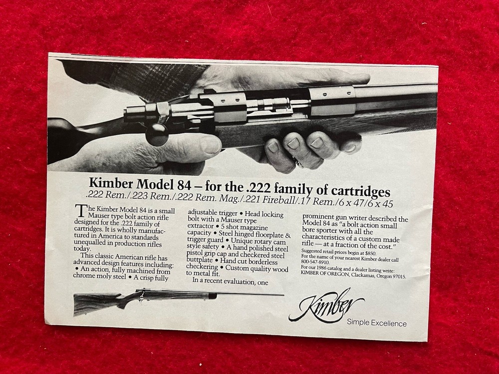 Kimber Model 84 1986 Print Ad Mauser Type Bolt Action
