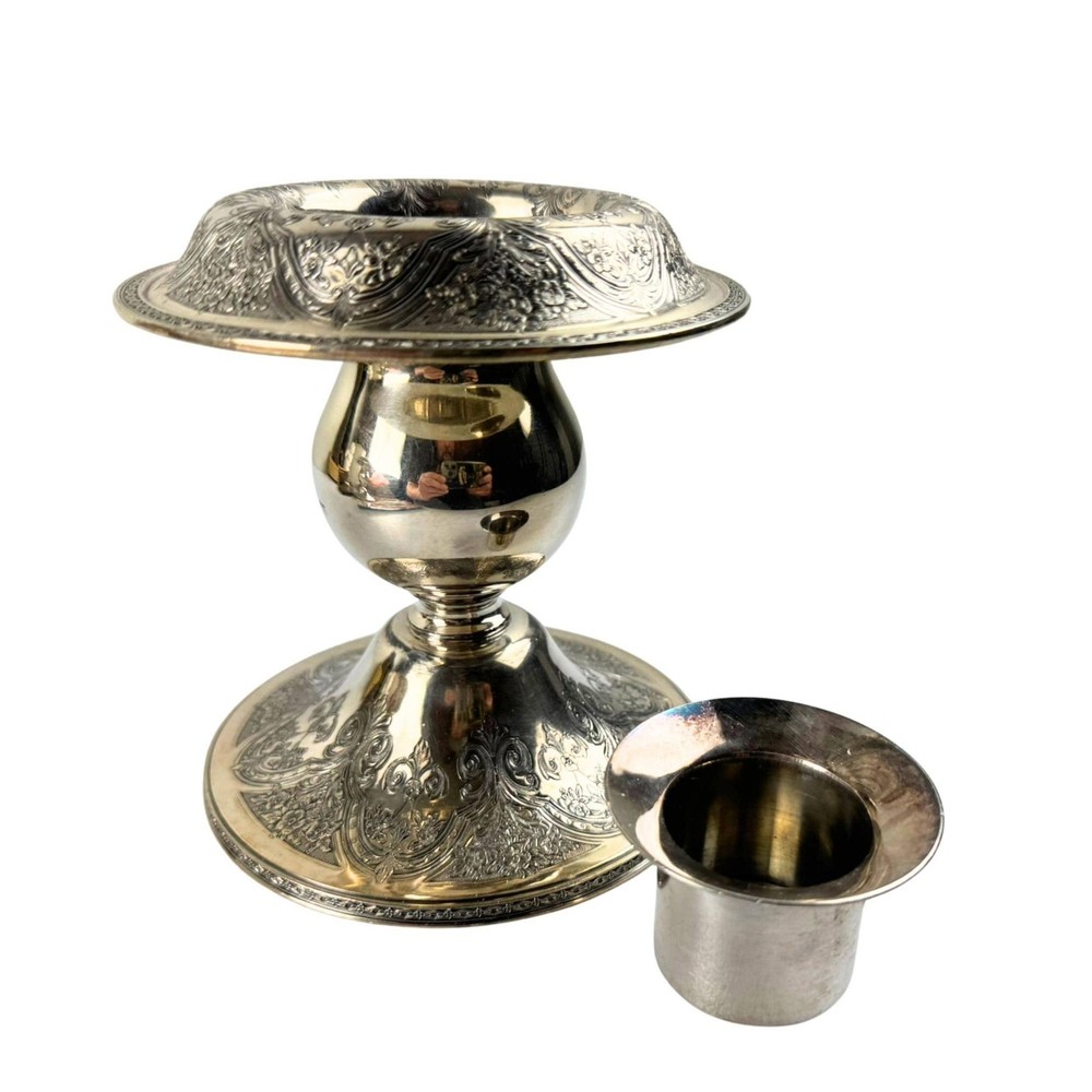 Art Deco Silverplate Console Candlestick Pair Wilcox 147 – Engraved Candleholder