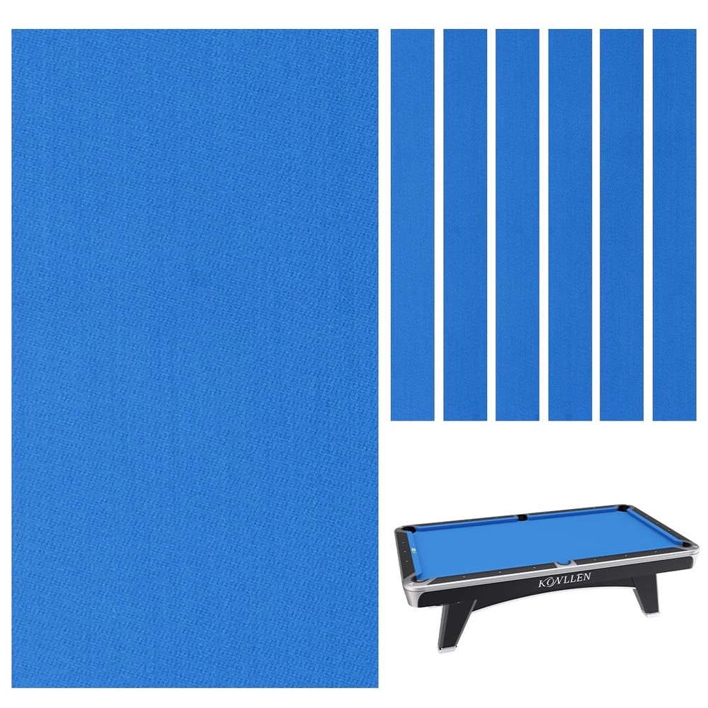 9' Pool Table Felt with 6 Cloth Strips Pre Cut Billiard Table Cloth Felt Blue