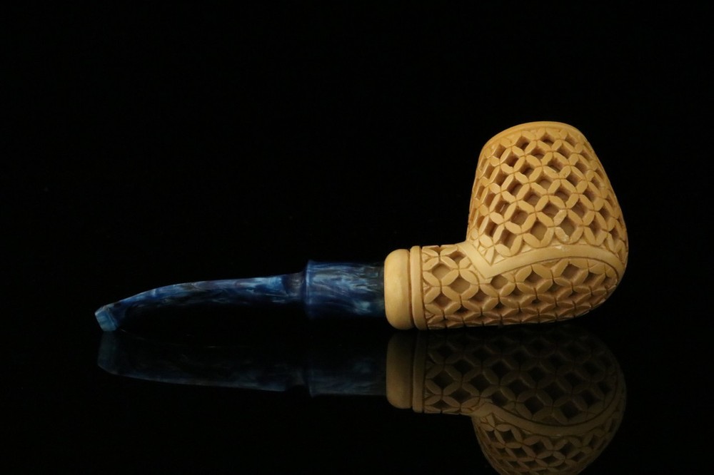 srv - Deep Lattice Block Meerschaum Pipe with fitted case & Tamper M3632
