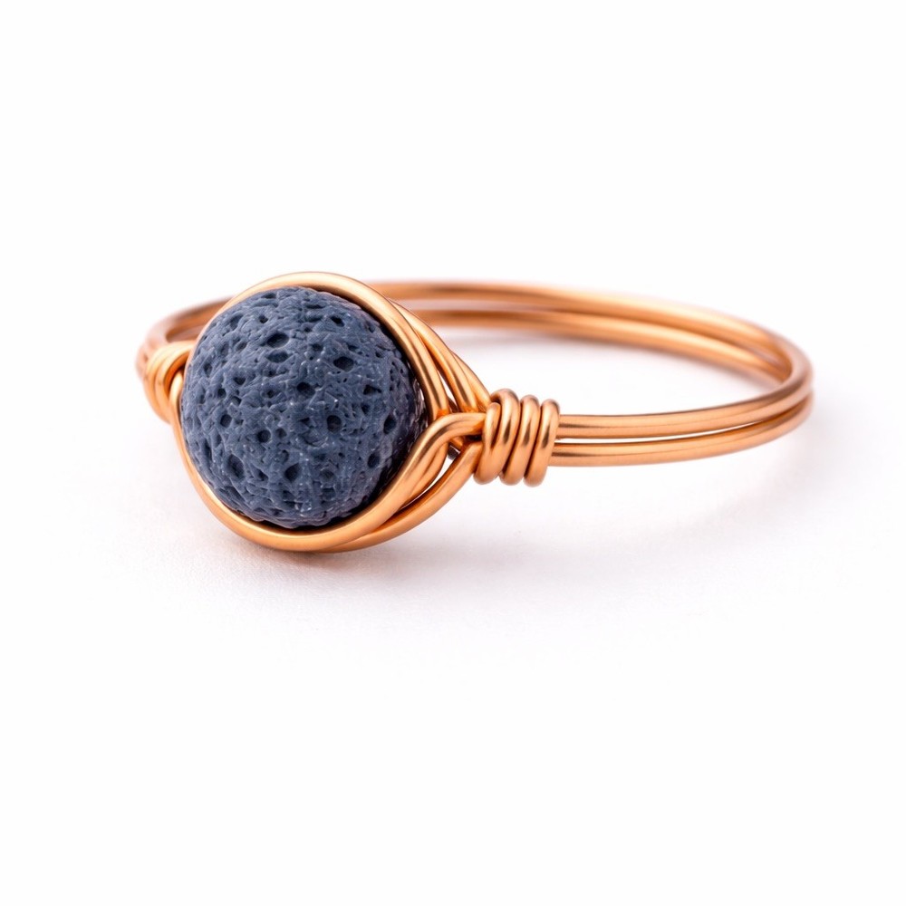 Copper Blue Lava Rock Handmade Ring #1007