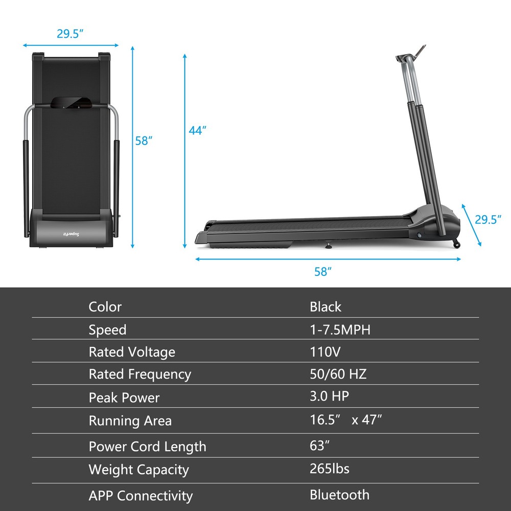 Folding Treadmill Compact Walking Jogging Machine 3HP W/Touch Screen APP Control