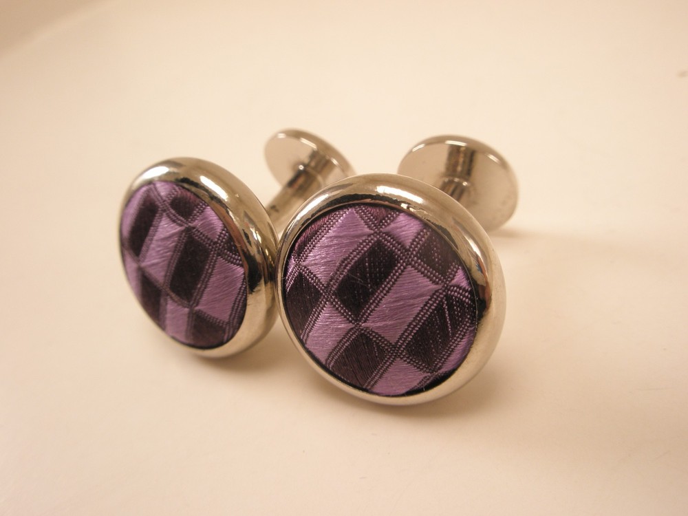 Purple Fabric Rectangles Pattern Vintage Cloth Cuff Links simple design damask