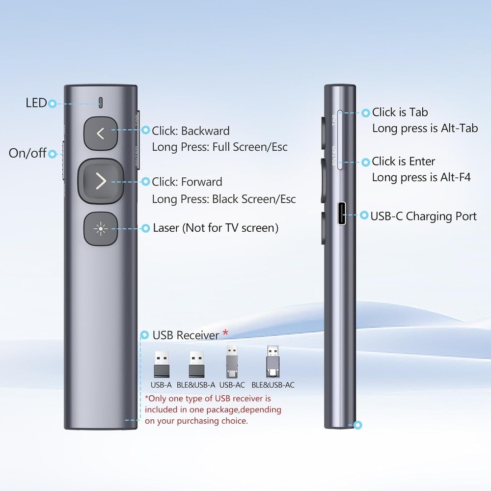 Rechargeable Wireless Presentation Clicker 328ft Range PowerPoint Remote for PC