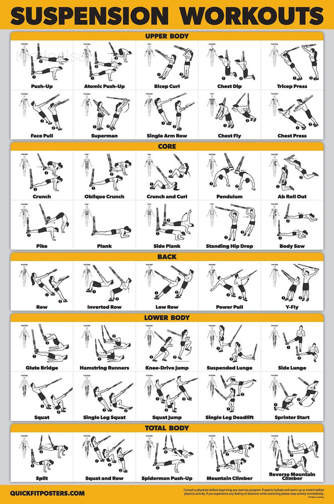 10 Pack - Exercise Workout Poster Set - Cable Machine, 18" x 24", LAMINATED