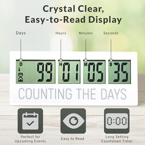 Counting the Days Countdown Clock - Up to 999 Days LCD Digital Timer - Easy t...