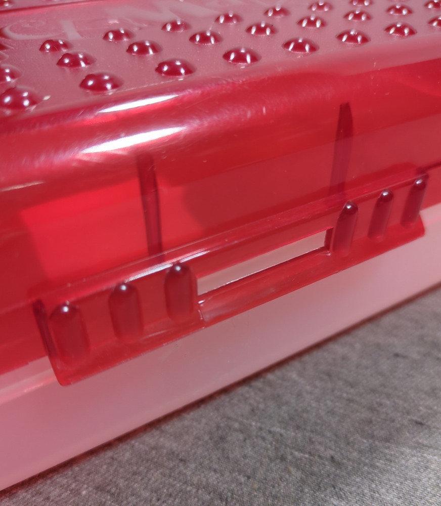 Spacemaker Vintage 1990s Plastic Pencil Case Box Red Top Frosted Bottom