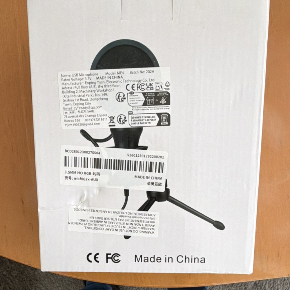 Yush Electronic Technology ME4 USB 3.5mm Freestanding Microphone Black
