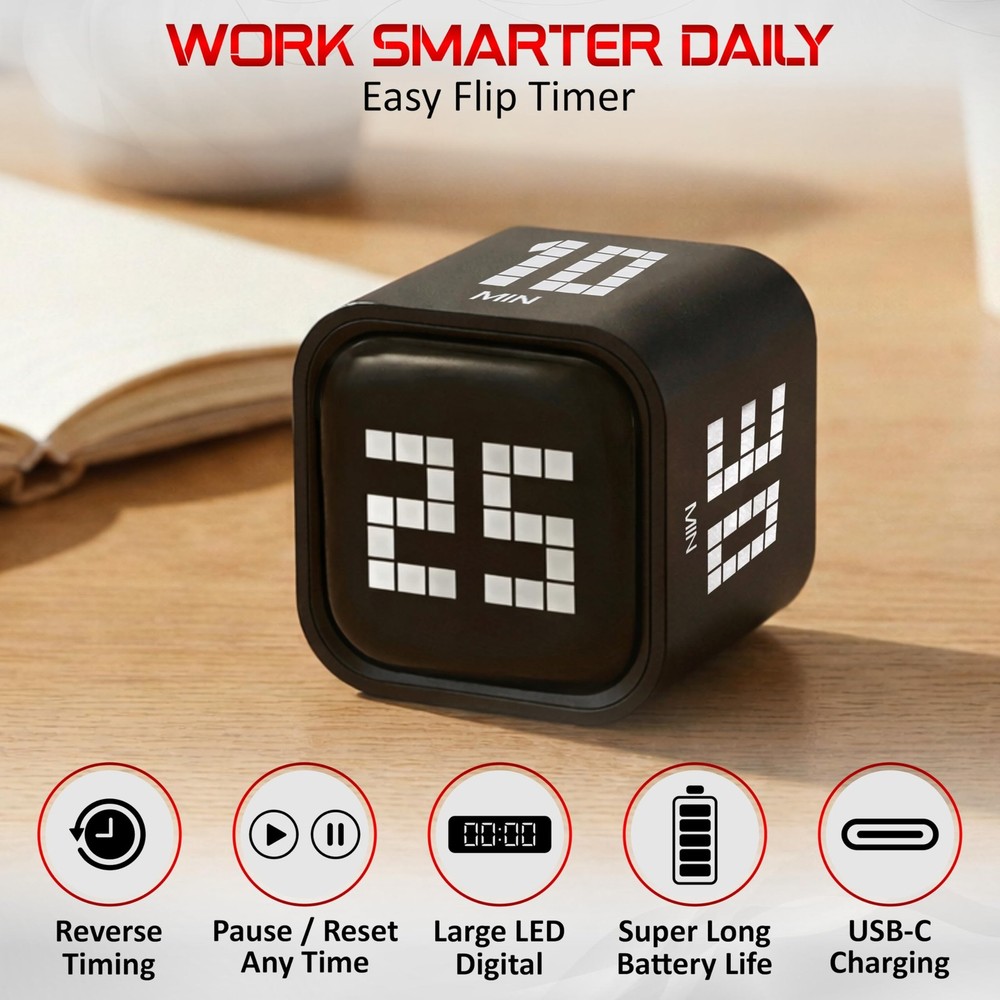 Digital Pomodoro Timer Cube, Rechargeable TypeC Productivity Countdown Clock ...