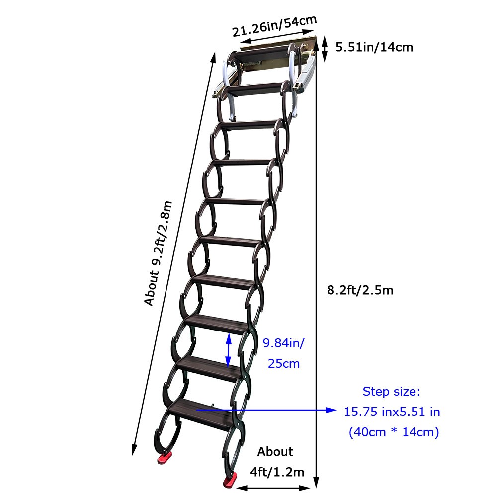 Space-Saving Wall Mounted Retractable Folding Ladder Chocolate for Narrow Spaces