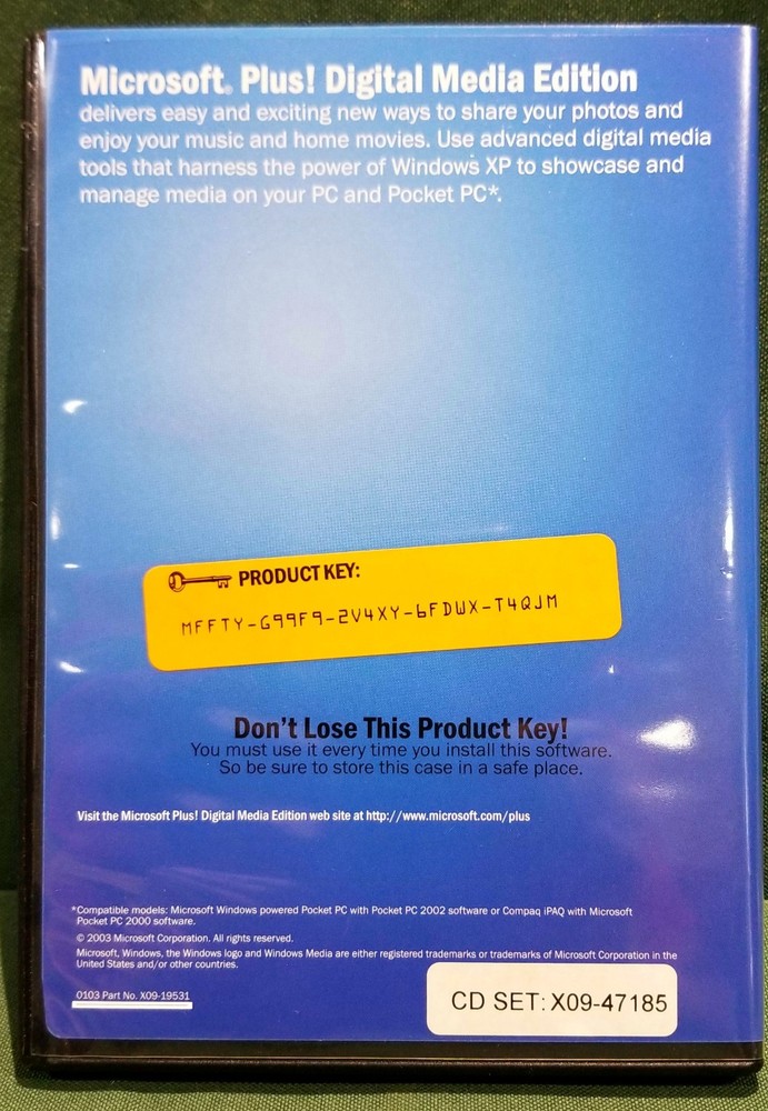 Microsoft Plus! Digital Media Edition Windows XP 2003 PN X09-19520