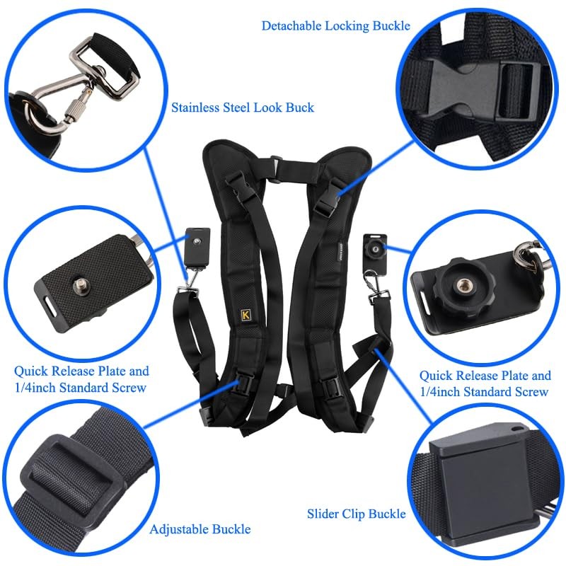 HuaerHui Dual Shoulder Camera Strap Harness Quick Release One Size, Black