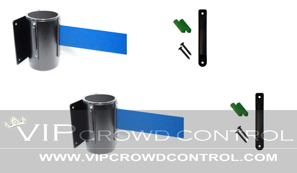 2 PCS WALL MOUNT STANCHIONS, 96" BLUE BELT, VIP CROWD CONTROL