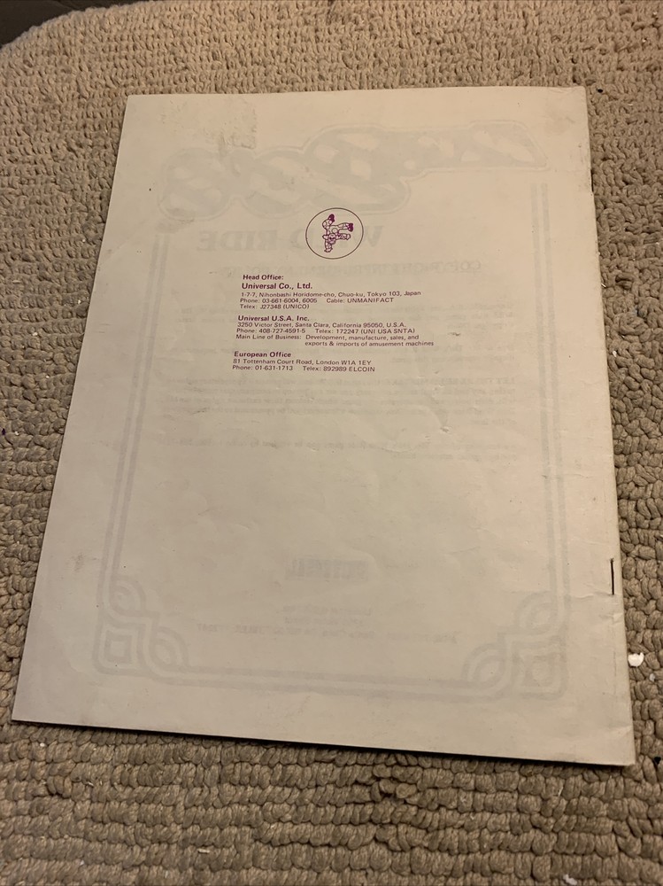 original Mr Do’s Wild ride Arcade Video Game manual