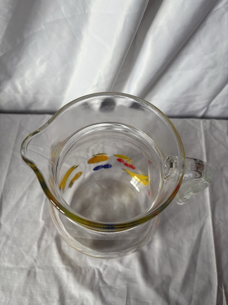 Large Vintage Glass Pitcher with Removable Ice Column | Fruit Pattern