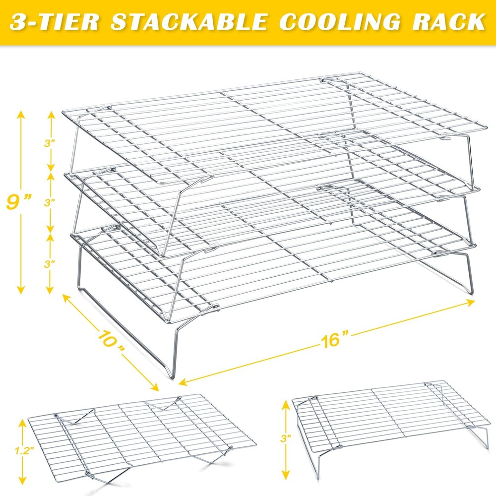 Cooling Racks - 10 * 16 Inch 3PCS Stackable Tall Baking Racks, Stainless Stee...