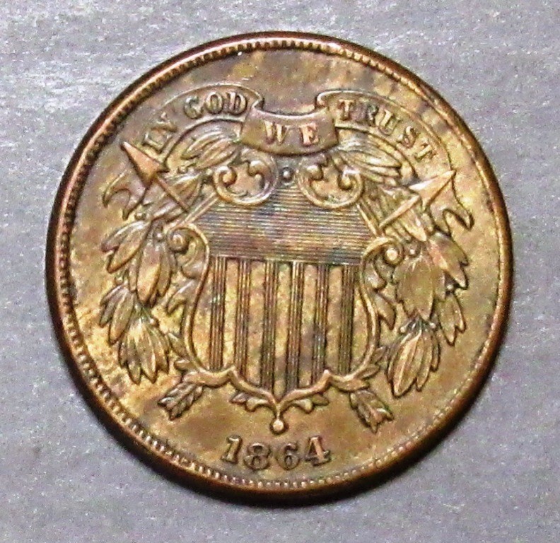1864 Two Cents Attractive Choice AU.