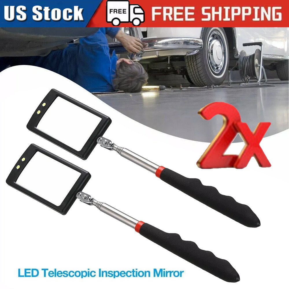 Lighted Inspection Mirror Telescoping Illuminate LED Swivel Light Extends Tool