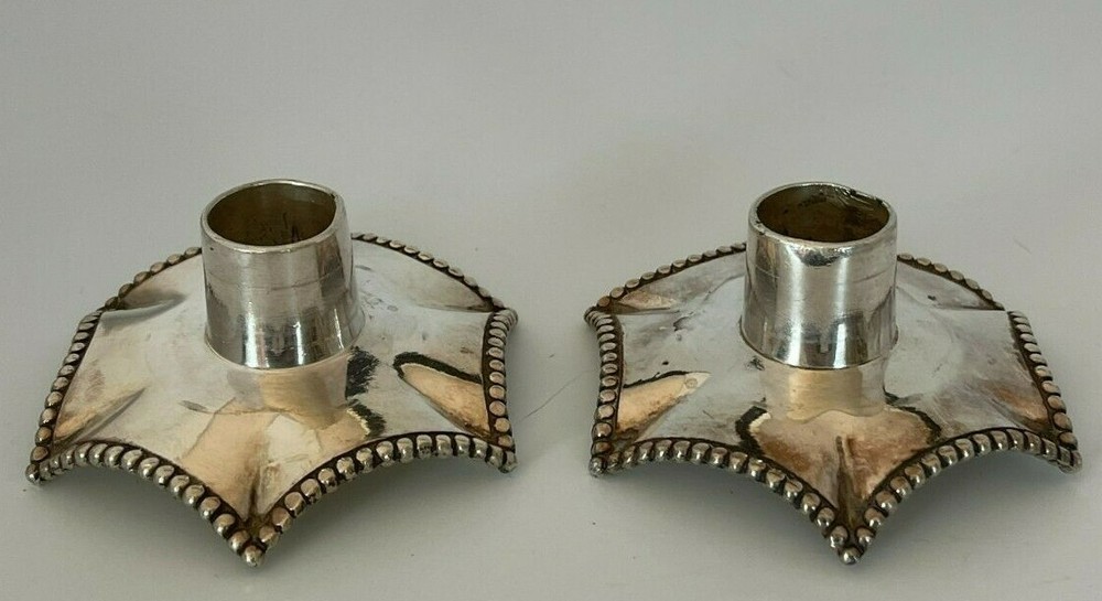 2 Antique E.G. Webster & Sons Silverplated Candlesticks with Removable Bobeches