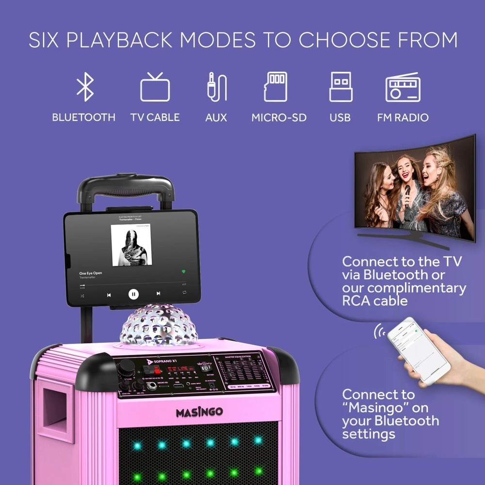 Portable Karaoke Machine Microphones Speaker Disco Ball Bluetooth Singing System