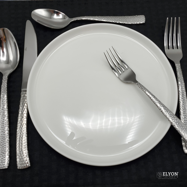 Elyon Crown Hammered Reflective Silver 20-Piece Flatware Set Stainless Steel