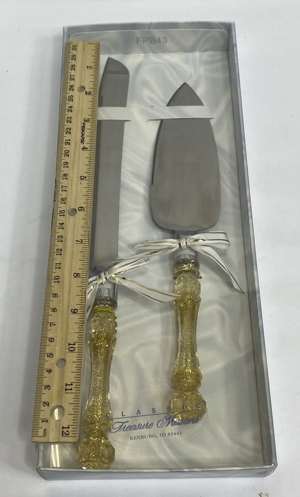 Treasure Masters Gold Glitter Wedding Knife And Server Set