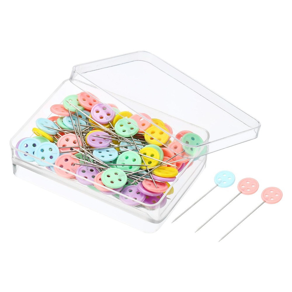 100pcs Sewing Pins, Flat Button Head Straight Quilting Pin, Multicolor