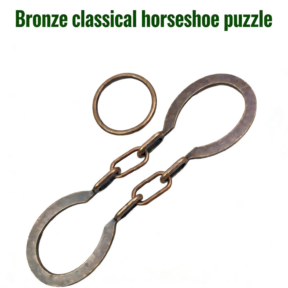 Traditional Brain Teaser, Classical Metal Horseshoe Puzzle (Bronze, Normal)