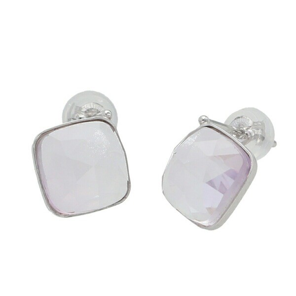 Square Cut Amethyst Stud Earrings Pair K10 White Gold