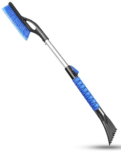 33" Extendable Snow Brush & Ice Scraper for Car Windshield - Foam Grip, Soft Bro