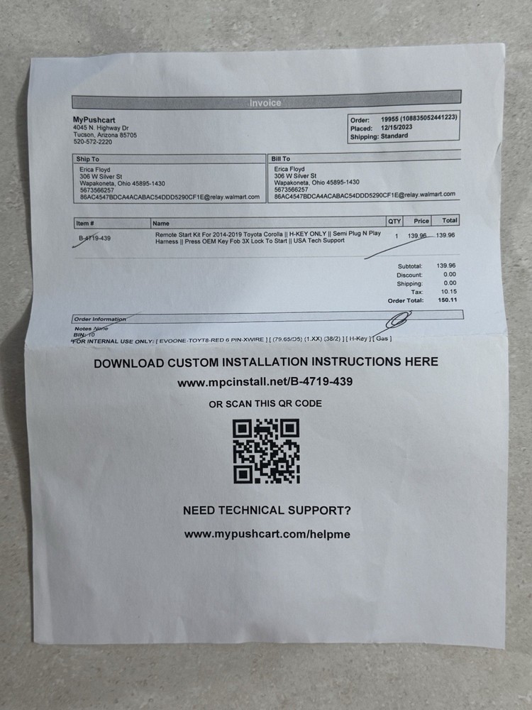 MPC Remote Starter System - Toyota Corolla 2014-2019