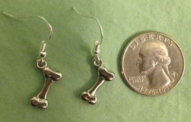 DOG BONE (SOLID) EARRINGS - Pewter with Sterling Silver Ear Wires (or GP) #1