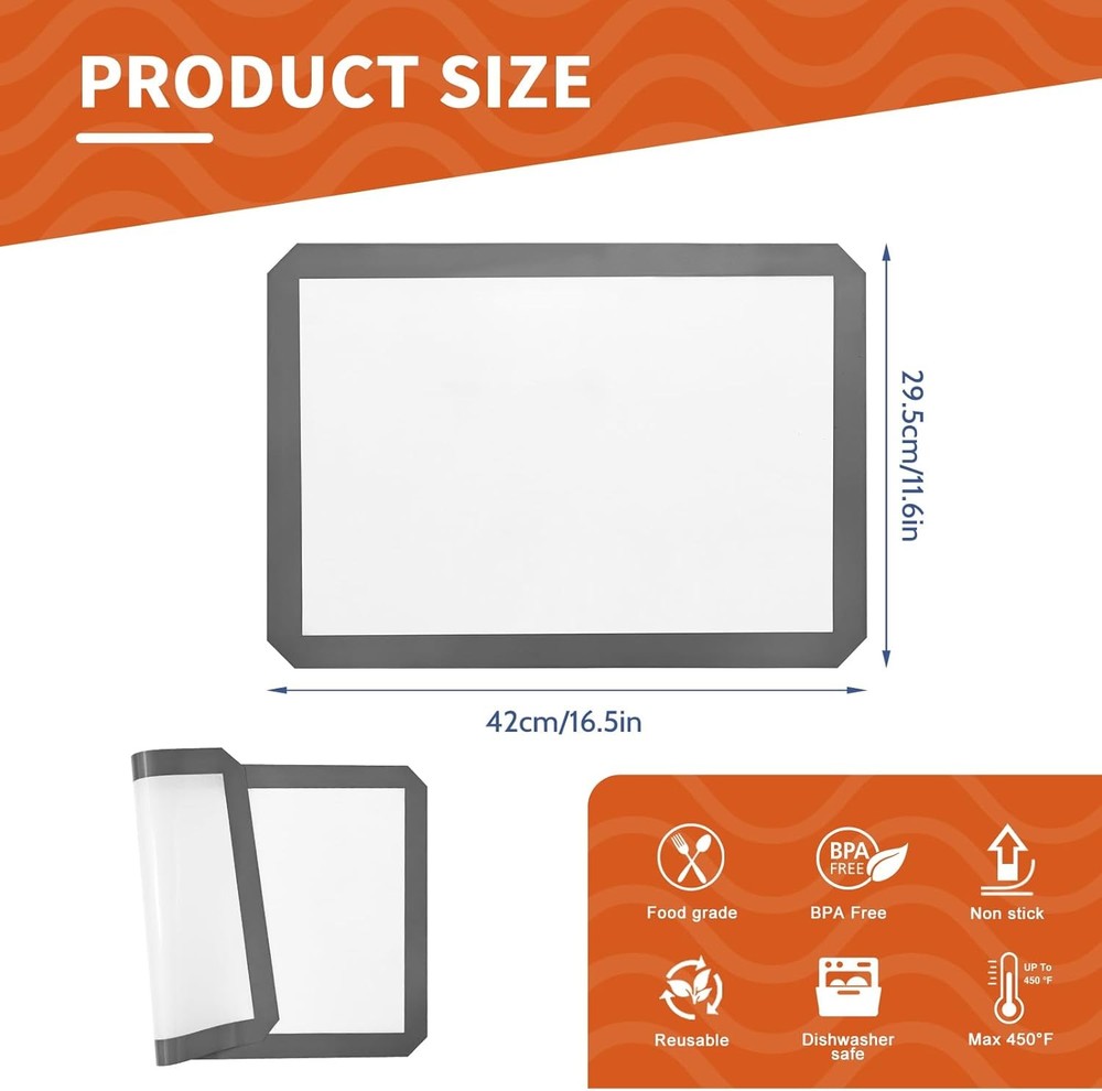 KitchenRaku 2-Pack Silicone Baking Mat, 2 Half Sheet, Brilliant White