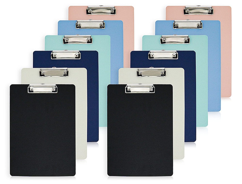 Office Plastic Clipboards, 12Pack Low Profile Assorted Colors Clip Boards Pac...
